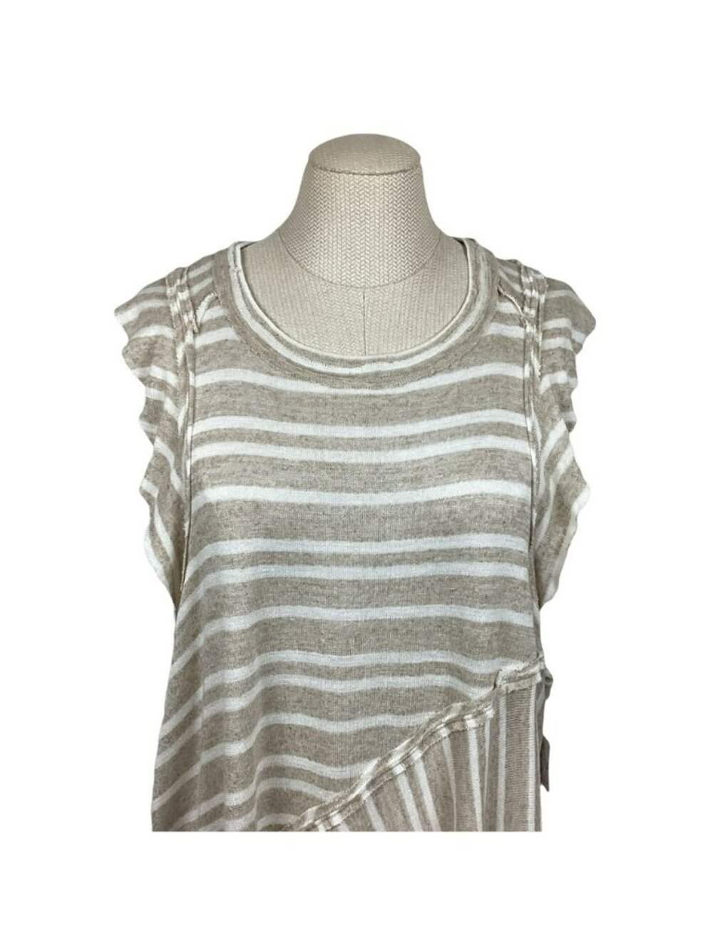 Free People Striped Linen-Blend Lightweight Sweater Top Size M Tan/Brown NEW - Picture 4 of 15